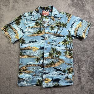 RJC Hawaiian Shirt Men's WWII Military Fighter Bomber Airplanes USA S